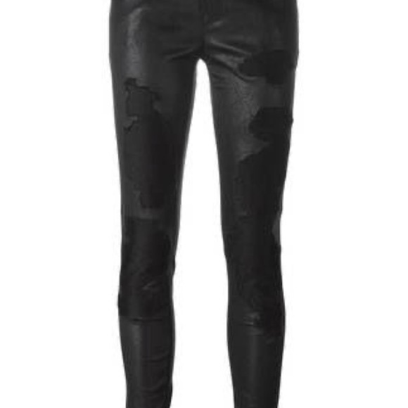 J Brand Genuine Leather Mid Rise Distressed Skinny Zip Ankle Pants Black Size 24 - Picture 7 of 10